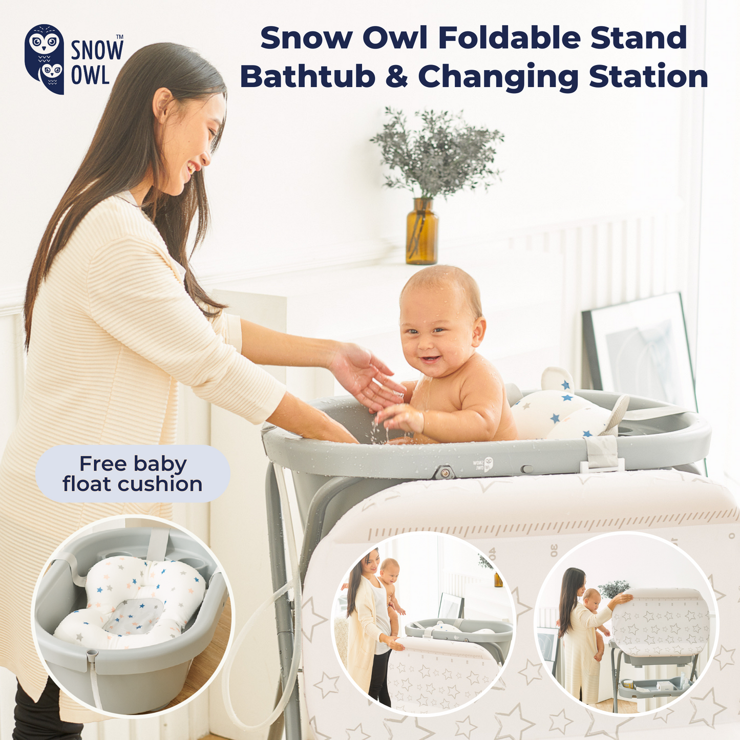 Snow Owl Foldable Stand Bathtub & Changing Station - Stars