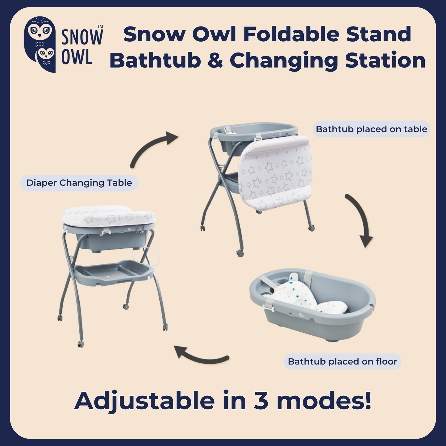 Snow Owl Foldable Stand Bathtub & Changing Station - Stars