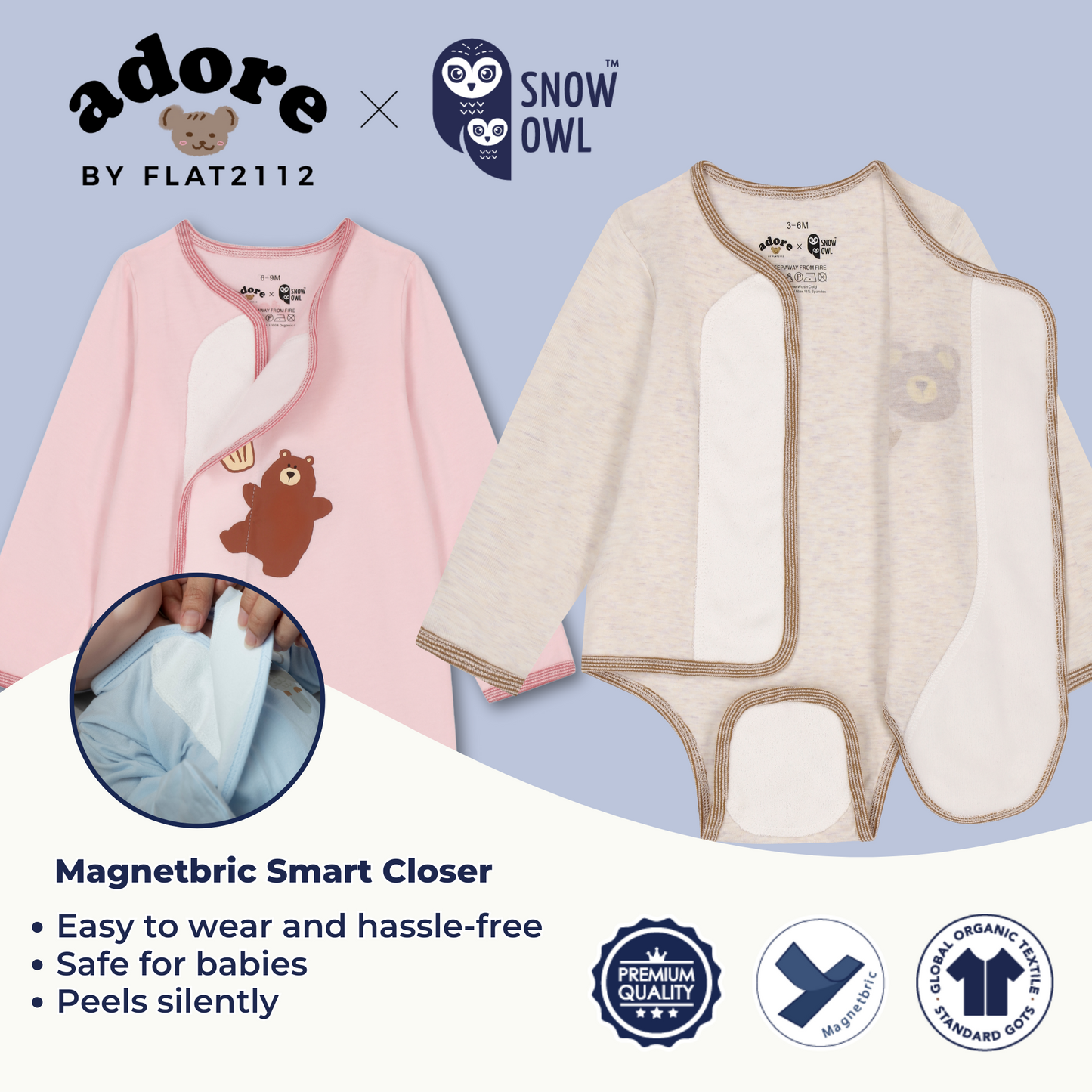 Adore x Snow Owl Long Sleeve Romper - Mini Bear & Cookie Beige 3-6 M