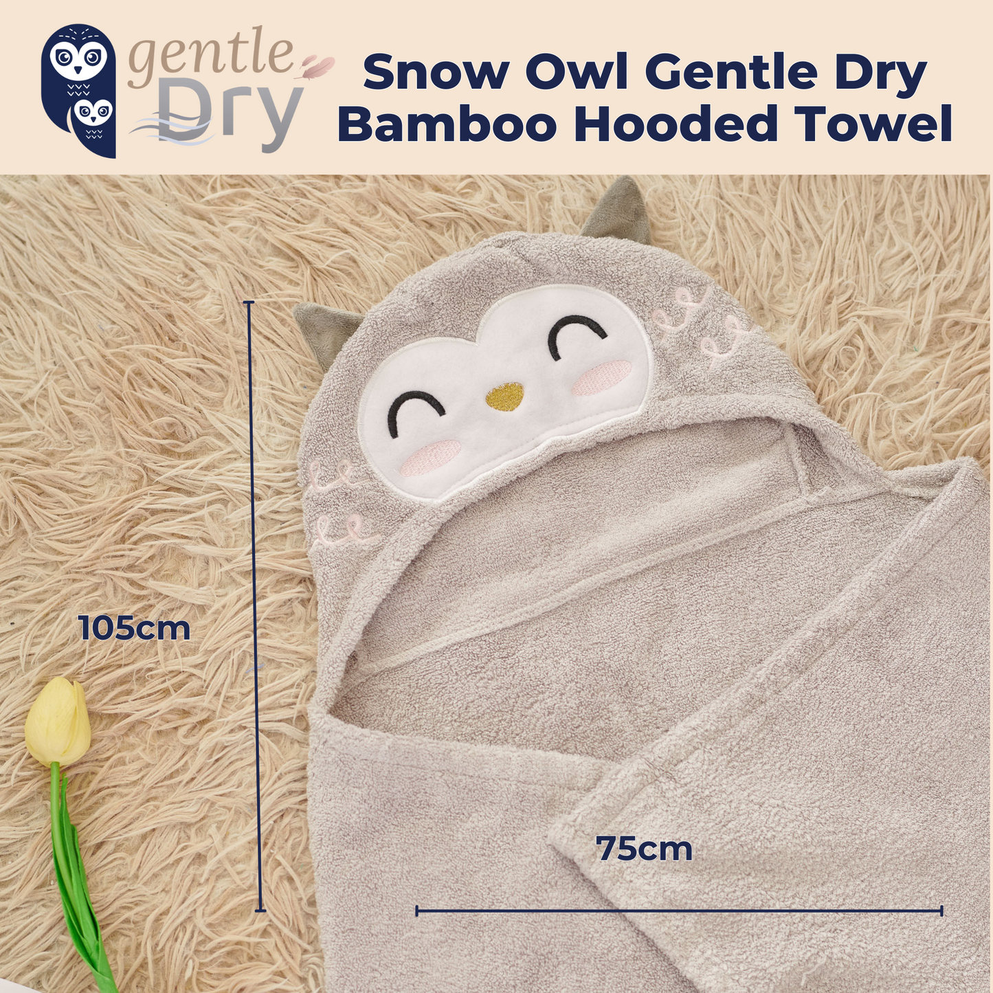 Snow Owl Gentle Dry Bamboo Hooded Towel - Owl