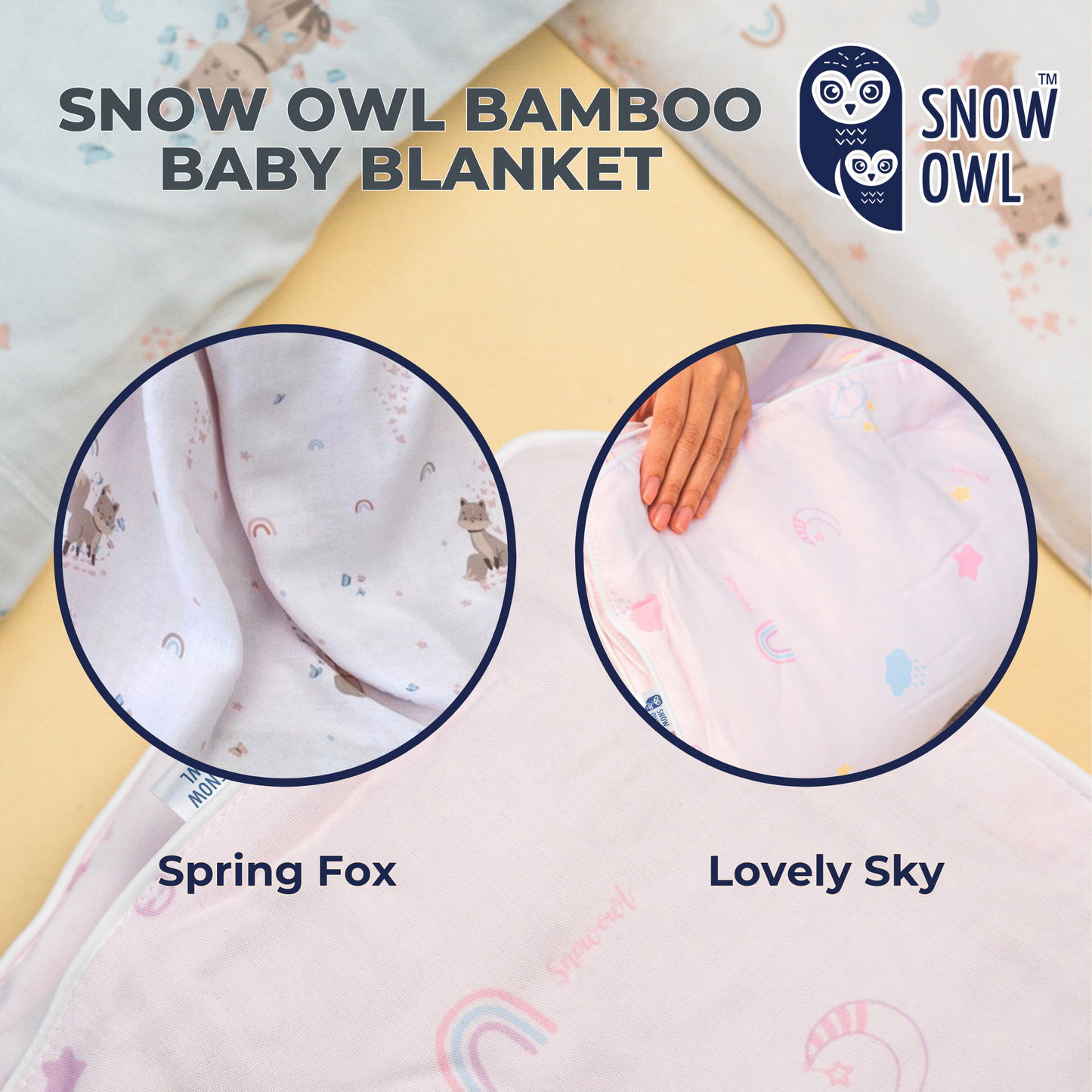 SNOW OWL BAMBOO Blanket Baby 36x36 - Lovely Sky White