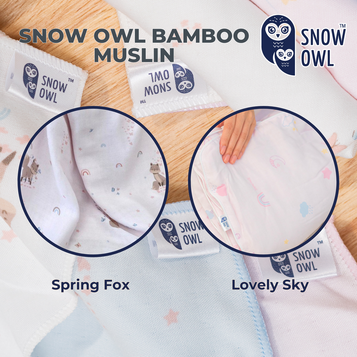 SNOW OWL BAMBOO Muslin 30x30 Pack of 4 - Lovely Sky Pink
