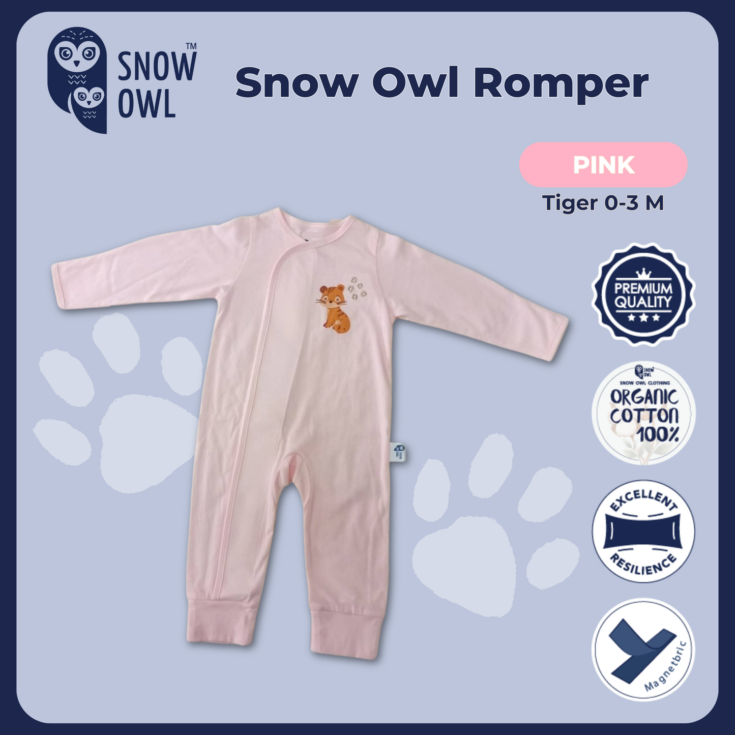 Snow Owl Romper - Tiger Pink 0-3 M
