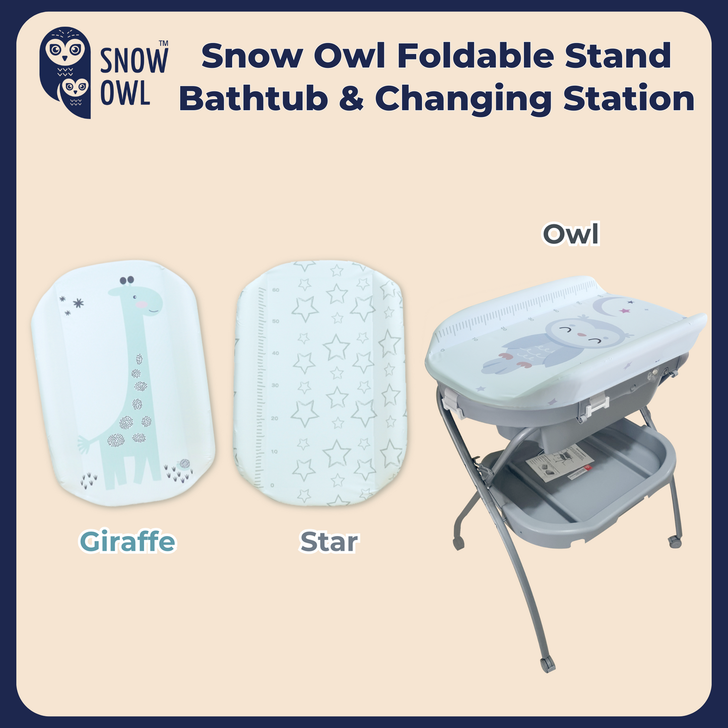 Snow Owl Foldable Stand Bathtub & Changing Station - Stars