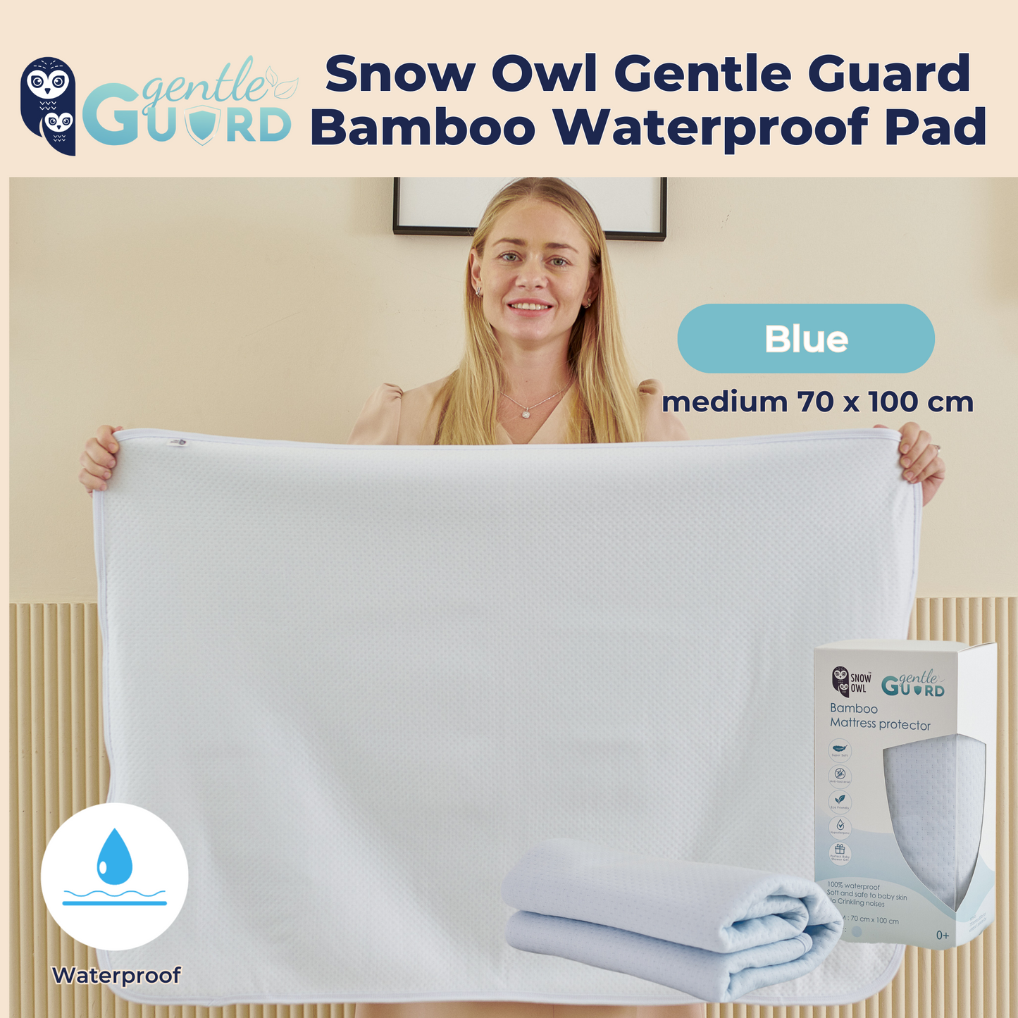 Snow Owl Gentle Guard Bamboo Waterproof Mattress Pad - Medium Blue