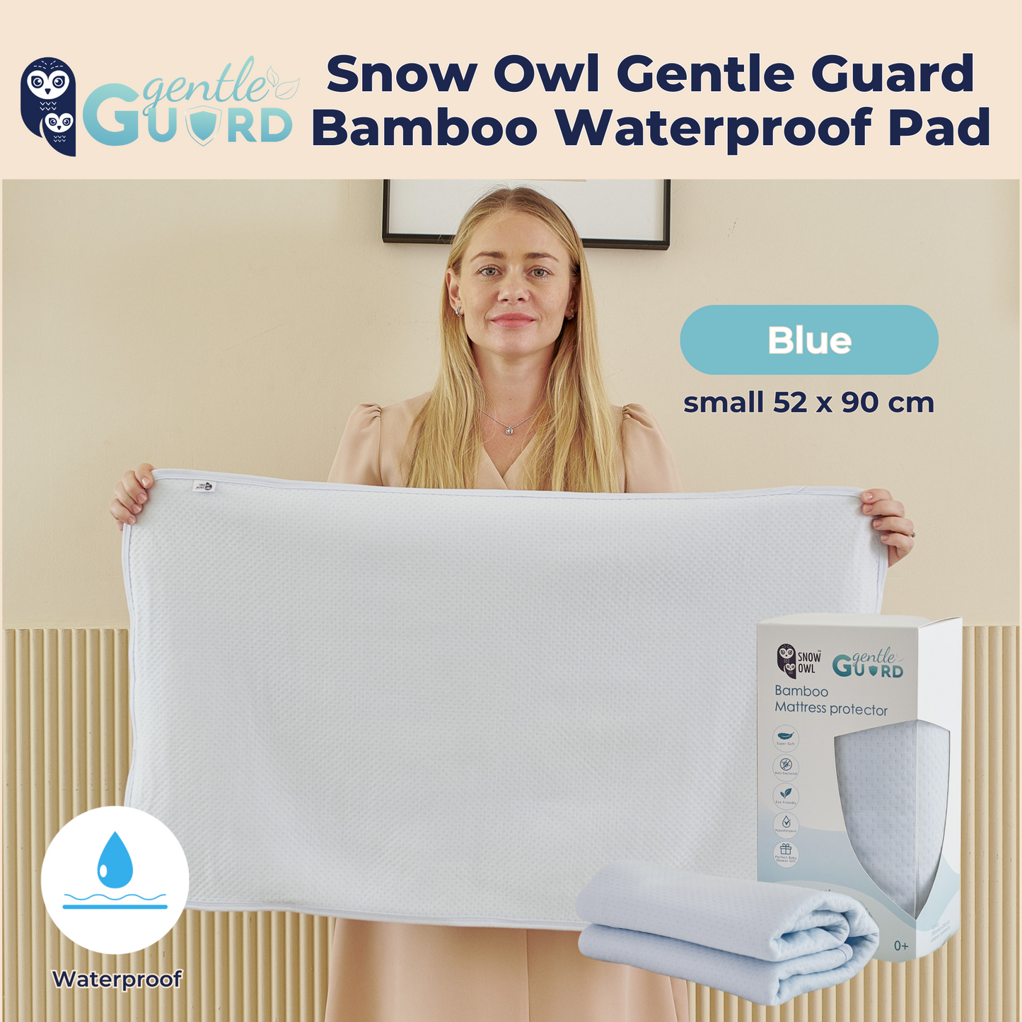 Snow Owl Gentle Guard Bamboo Waterproof Mattress Pad - Small Blue