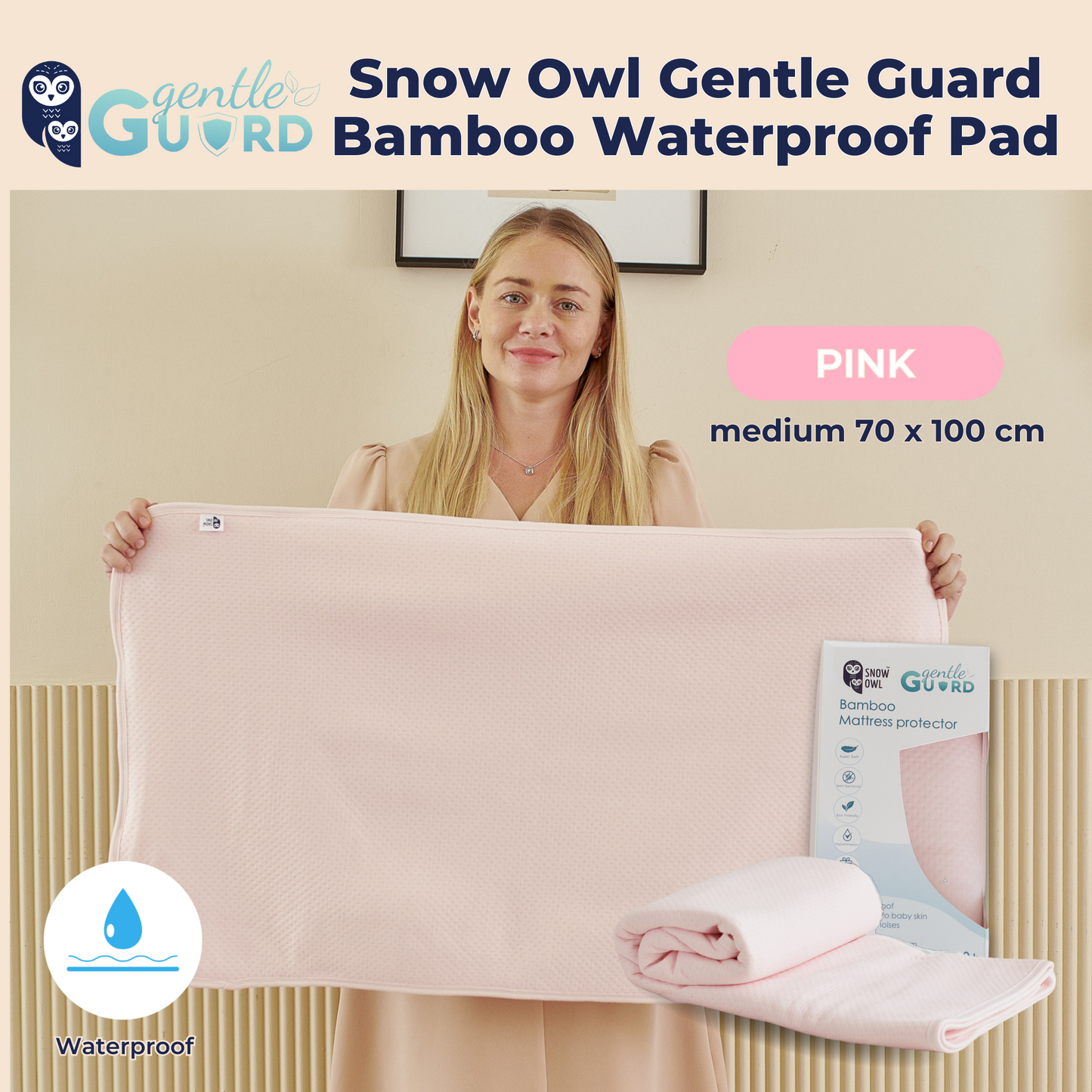 Snow Owl Gentle Guard Bamboo Waterproof Mattress Pad - Medium Pink