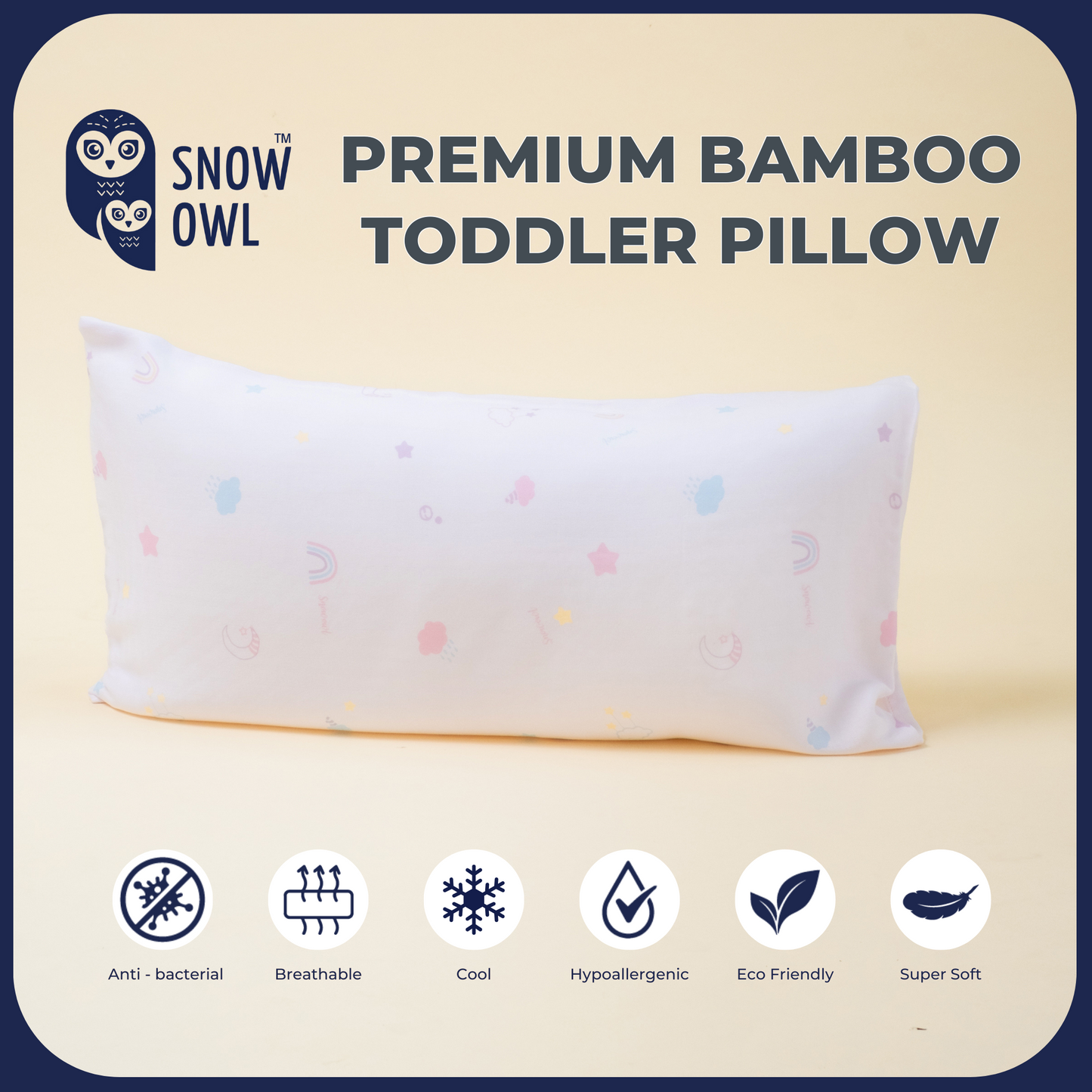SNOW OWL BAMBOO Toddler Pillow - Lovely Sky Pink