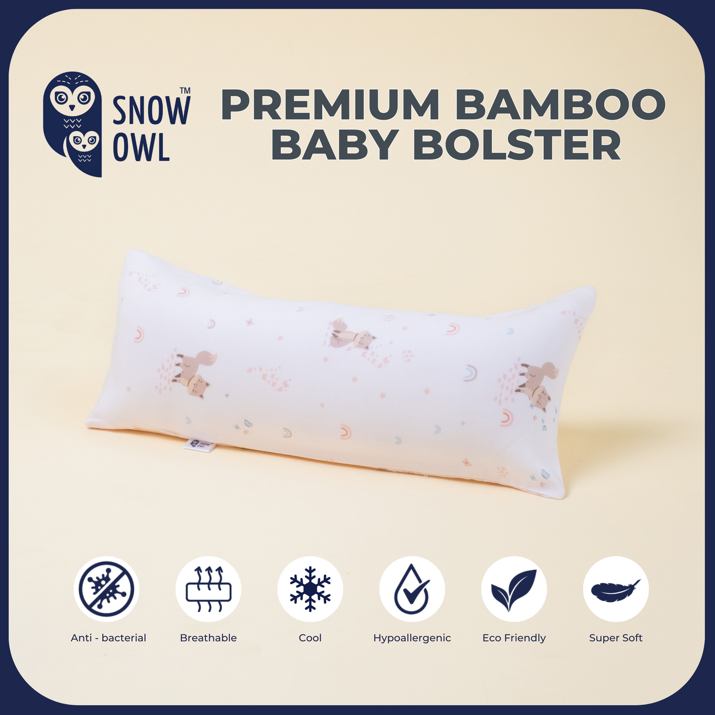 Snow Owl Bamboo Baby Bolster- Spring Fox Pink