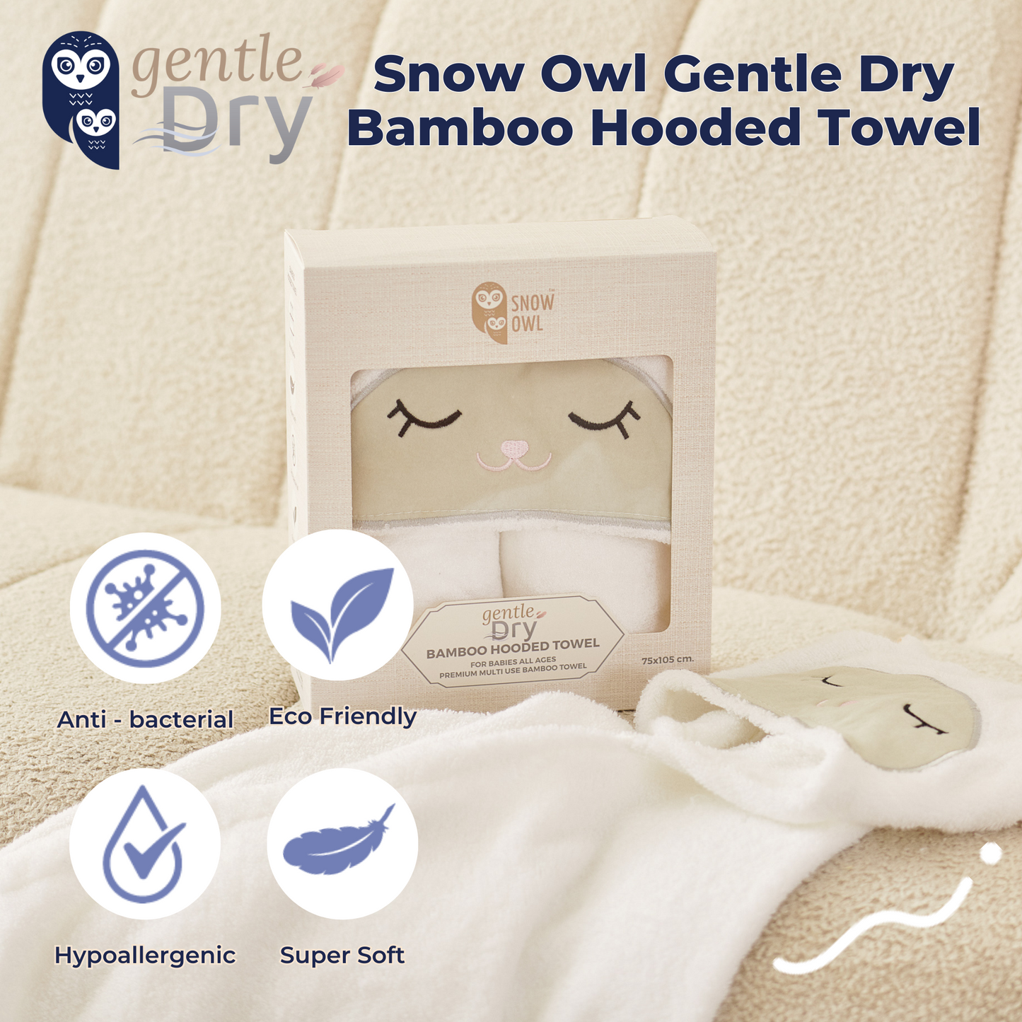 Snow Owl Gentle Dry Bamboo Hooded Towel - Sheep