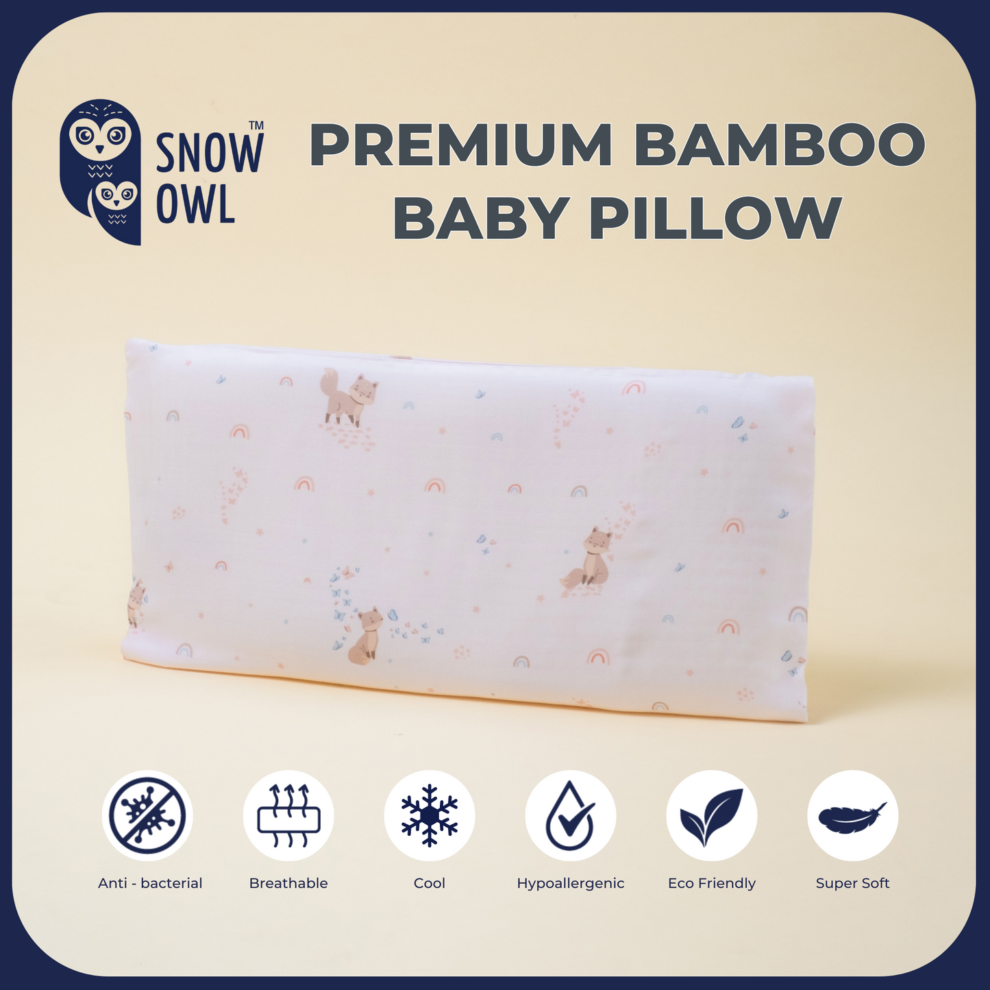 Snow Owl Bamboo Baby Pillow - Spring Fox Pink
