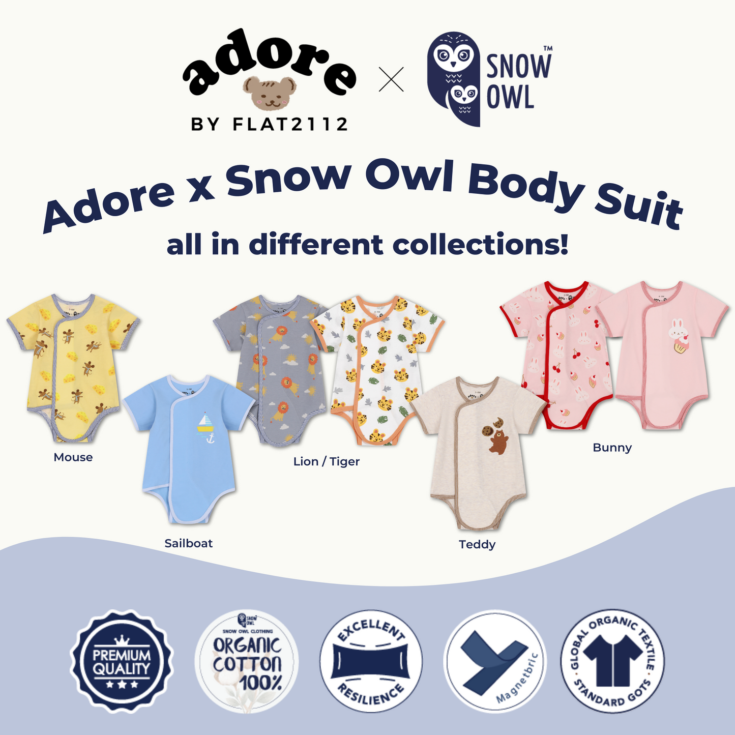 Adore x Snow Owl Body Suit - Tiger Printed White 3-6 M