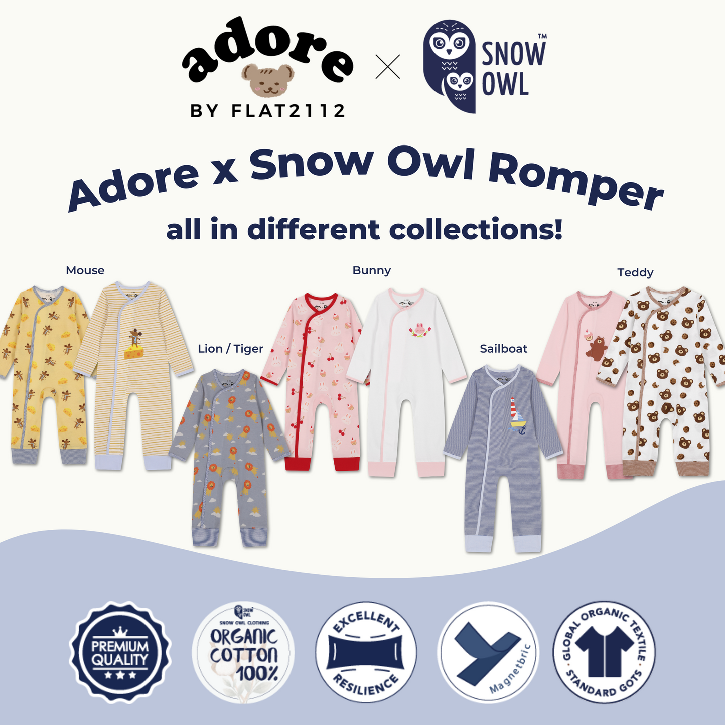 Adore x Snow Owl Romper - Boat Blue stripes 3-6 M
