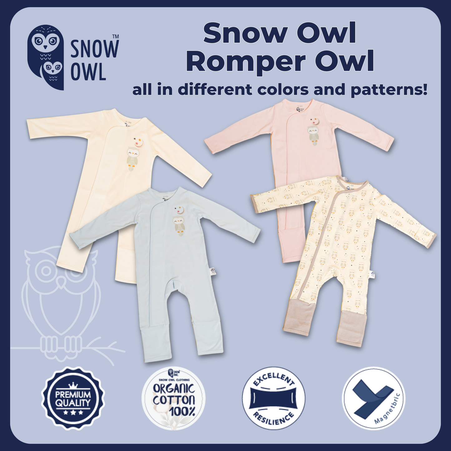 Snow Owl Romper - White Owl 0-3 M
