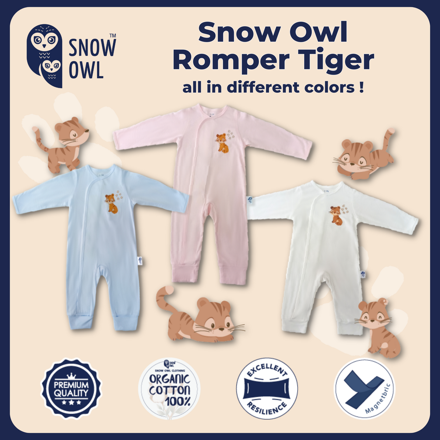 Snow Owl Romper - White Tiger 3-6 M