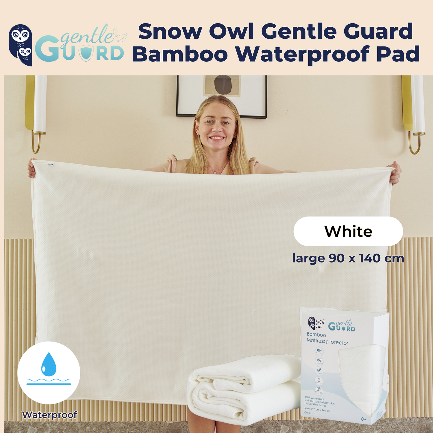 Snow Owl Gentle Guard Bamboo Waterproof Mattress Pad - Large White