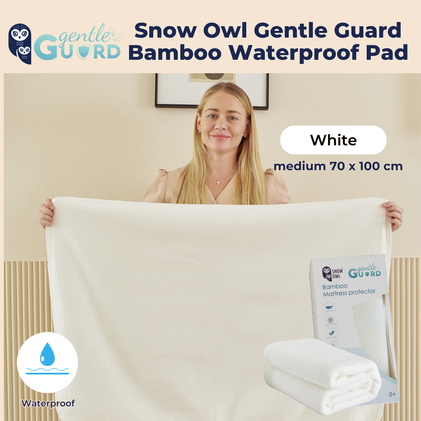 Snow Owl Gentle Guard Bamboo Waterproof Mattress Pad - Medium White