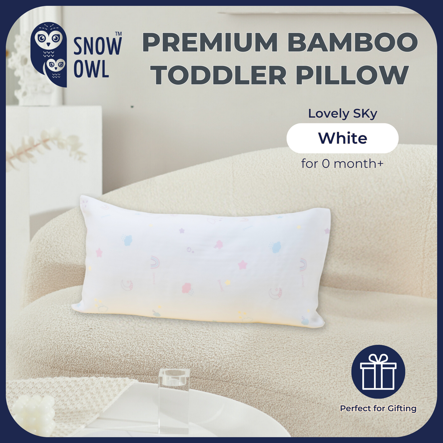 SNOW OWL BAMBOO Toddler Pillow - Lovely Sky White