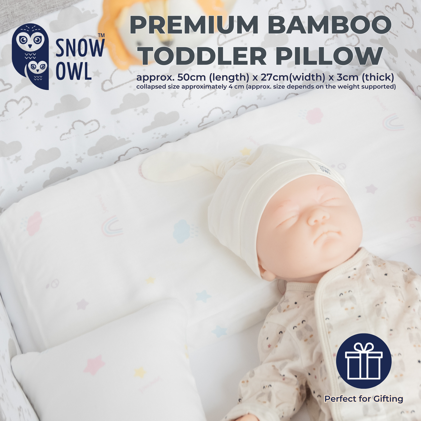 SNOW OWL BAMBOO Toddler Pillow - Lovely Sky White