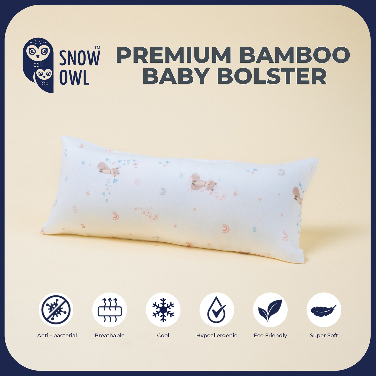 Snow Owl Bamboo Baby Bolster- Spring Fox White