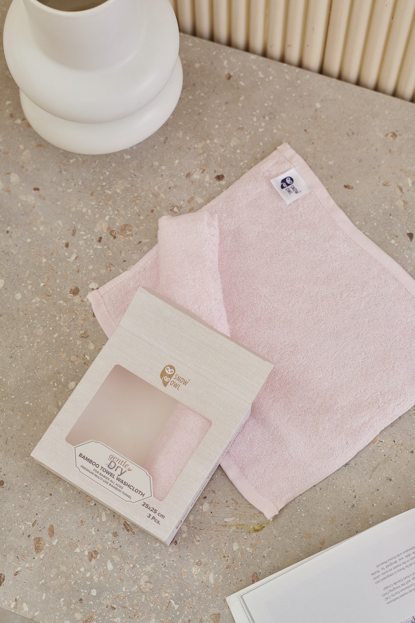 Snow Owl Gentle Dry Bamboo Washcloth - Pink (Pack of 3)