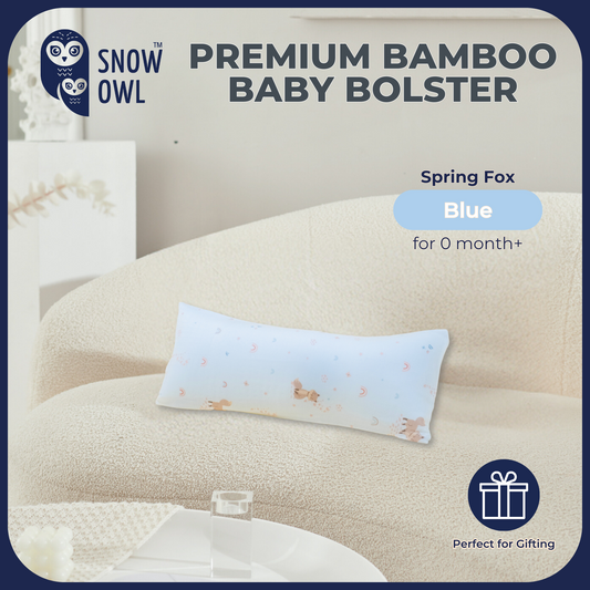 Snow Owl Bamboo Baby Bolster- Spring Fox Blue