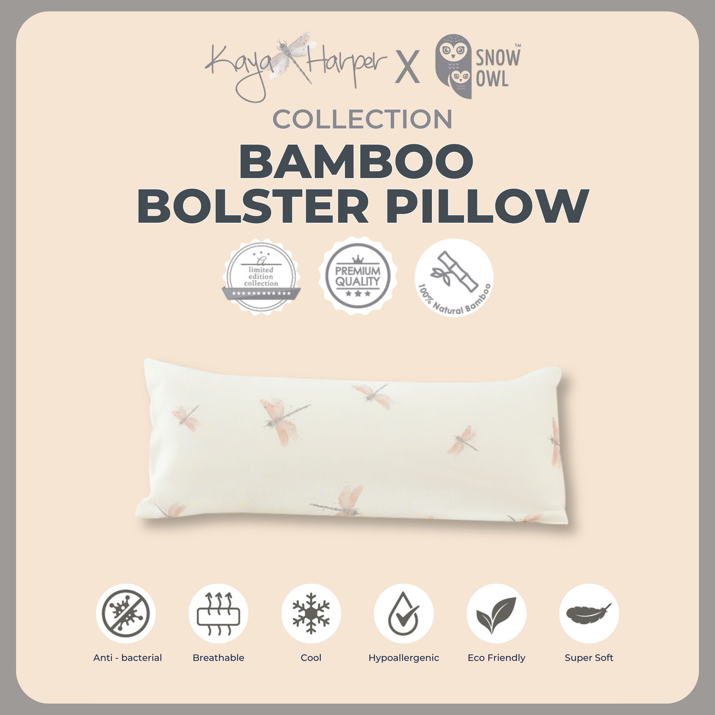 Snow Owl Bamboo Bolster Pillow Kaya Harper - Dragon Fly