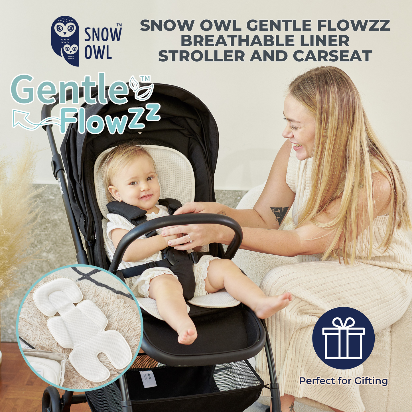 Snow Owl Gentle FlowZz Breathable Liner for Strollers and Car Seats