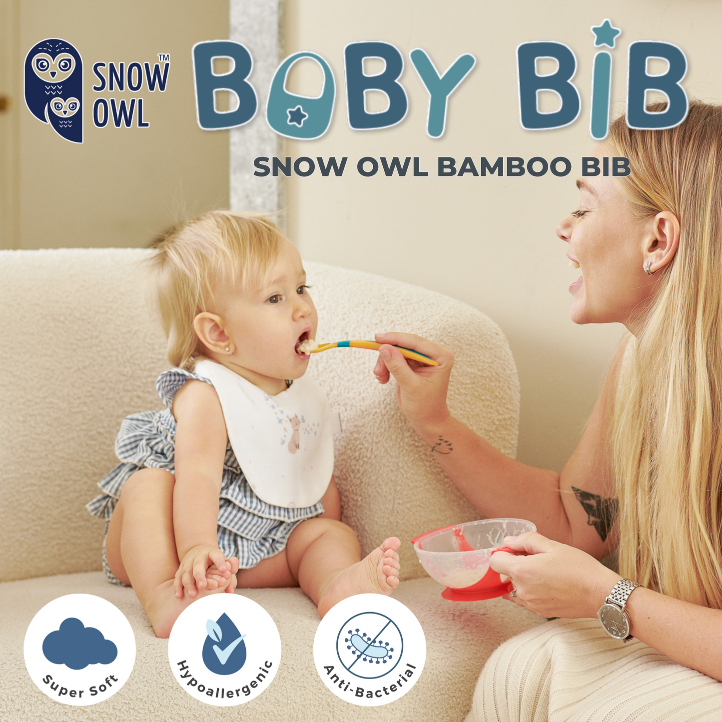 Snow Owl Bamboo Baby Bib Spring Fox Blue