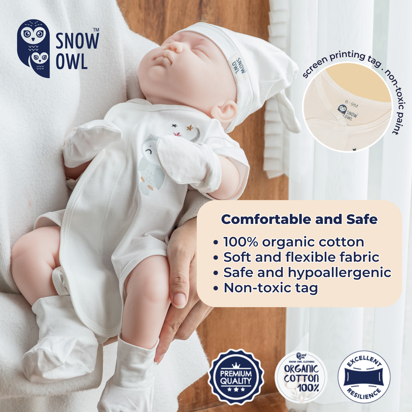 Snow Owl Romper - White Tiger 0-3 M