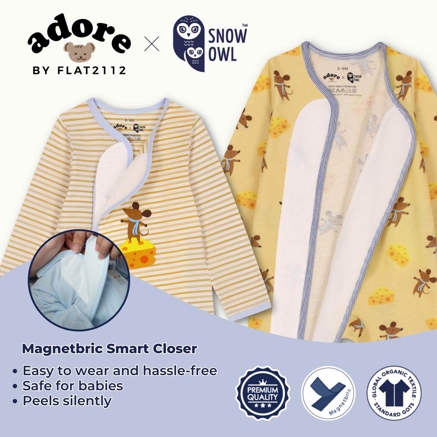 Adore x Snow Owl Body Suit - Mouse & Cheese Printed Yellow 0-3 M