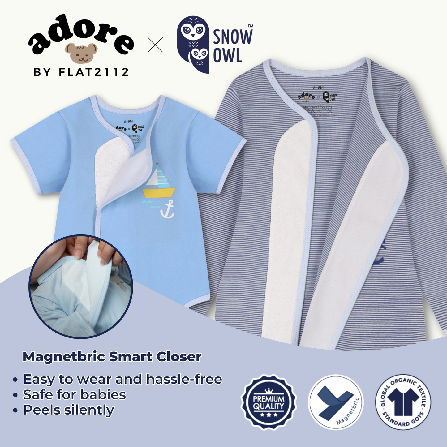 Adore x Snow Owl Body Suit - Boat Blue 0-3 M