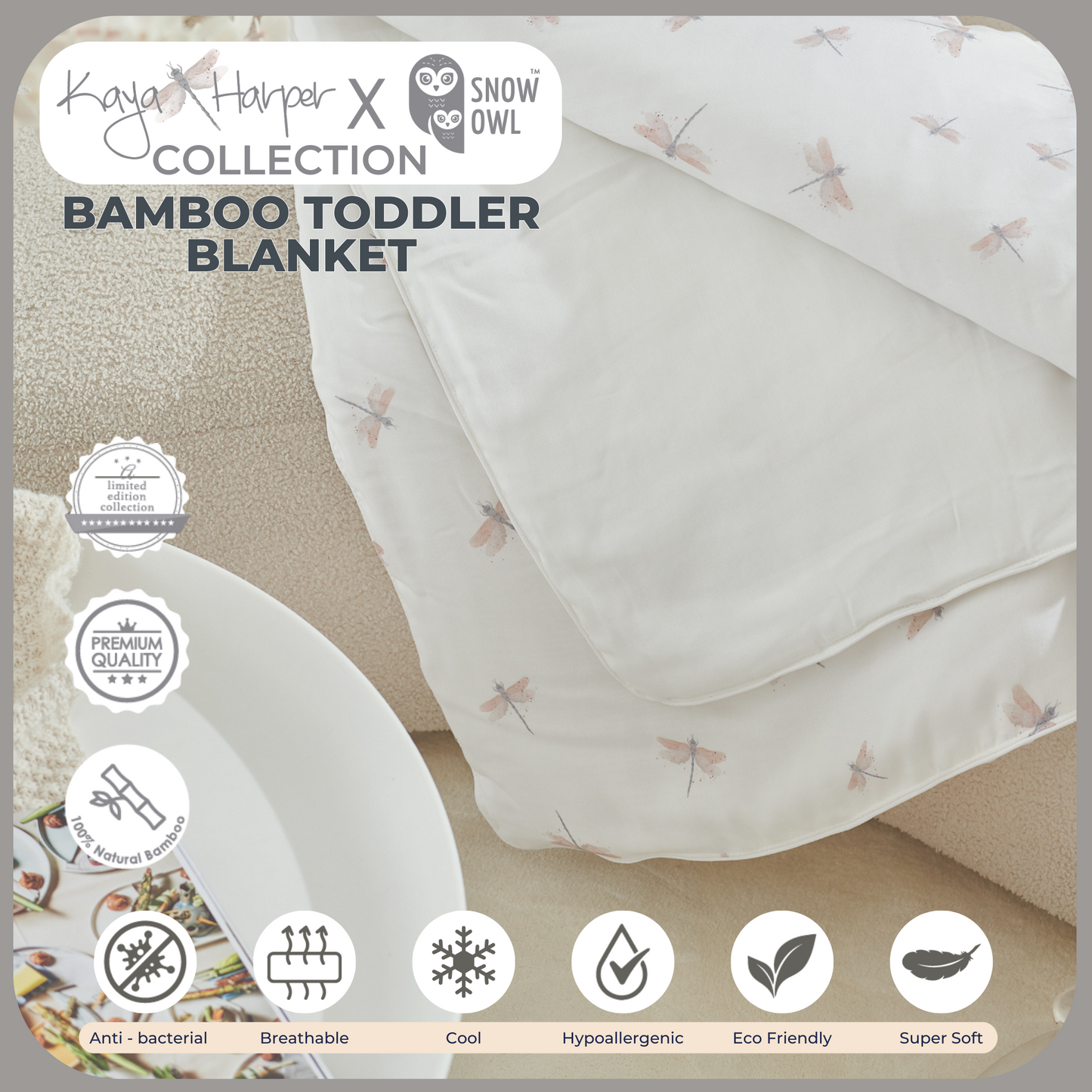 Snow Owl Bamboo Toddler Blanket Kaya Harper - 50x60 White