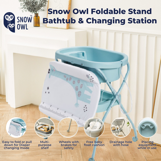 Snow Owl Foldable Stand Bathtub & Changing Station - Green Giraffe