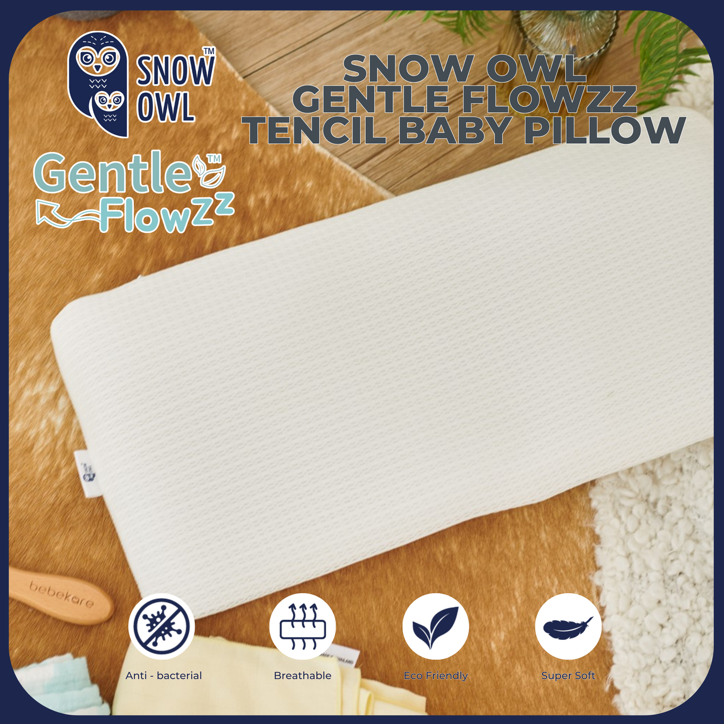 Snow Owl Gentle FlowZz Tencel Baby Pillow - White