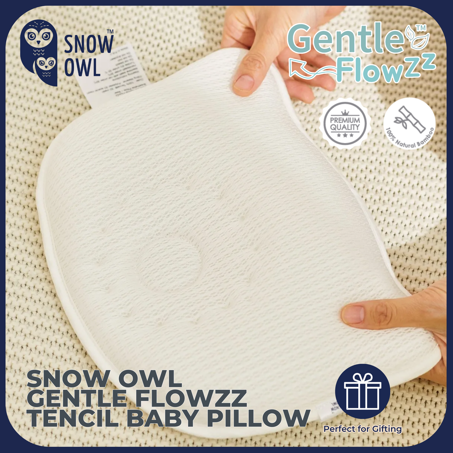 Snow Owl Gentle FlowZz Tencel Pillow Bear - Infant White