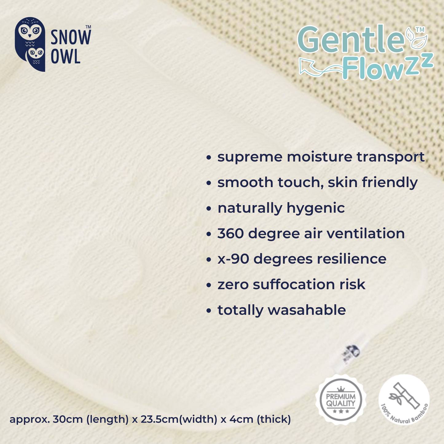 Snow Owl Gentle FlowZz Tencel Pillow Bear - Infant White