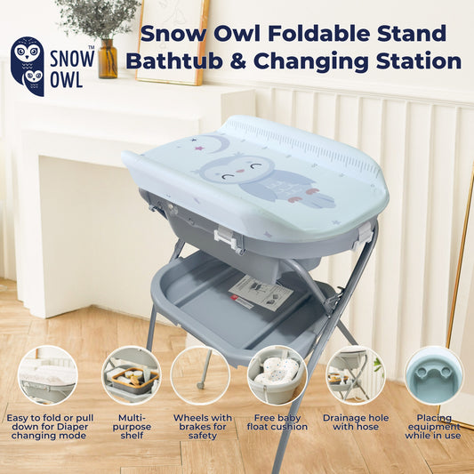 Snow Owl Foldable Stand Bathtub & Changing Station - Owl