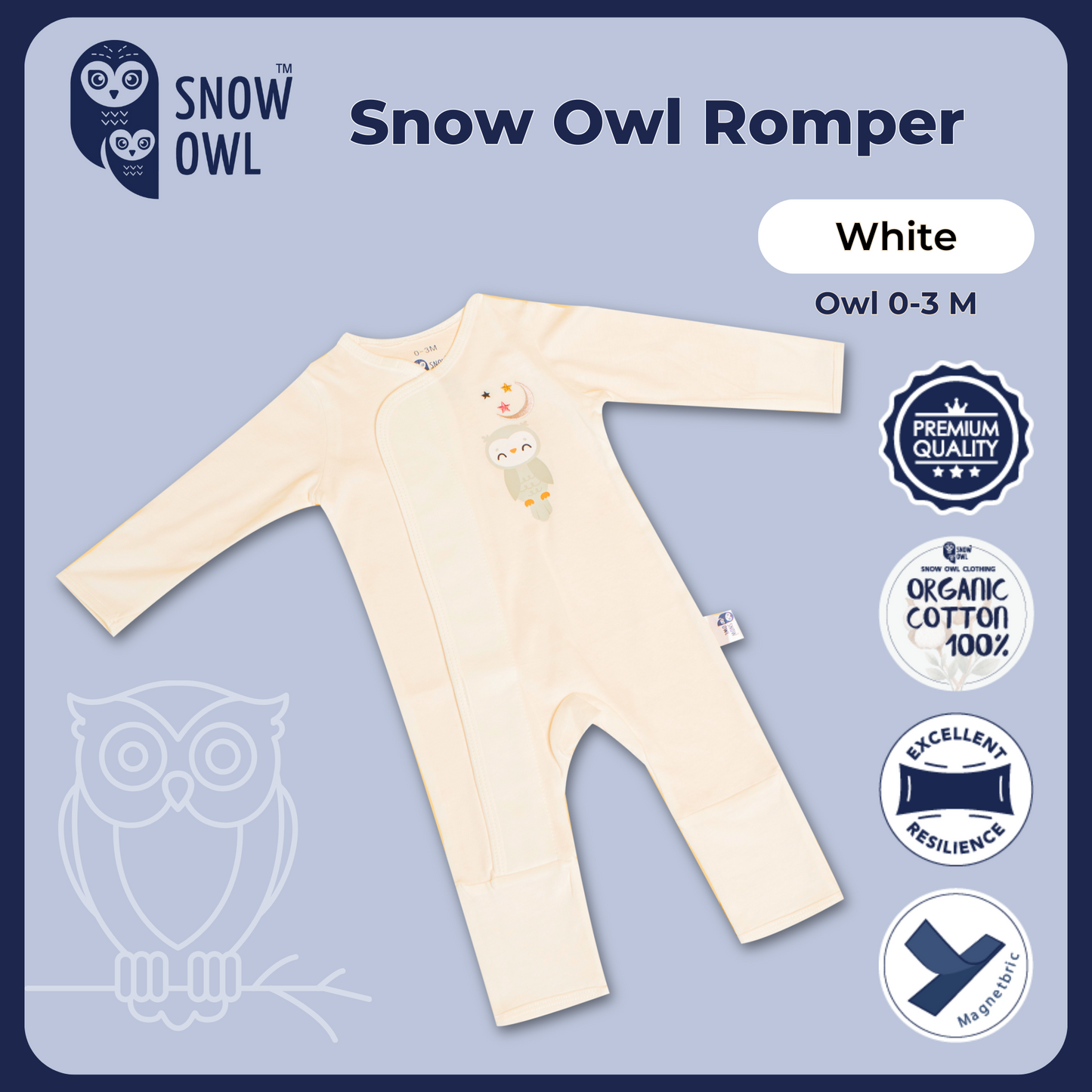 Snow Owl Romper - White Owl 0-3 M