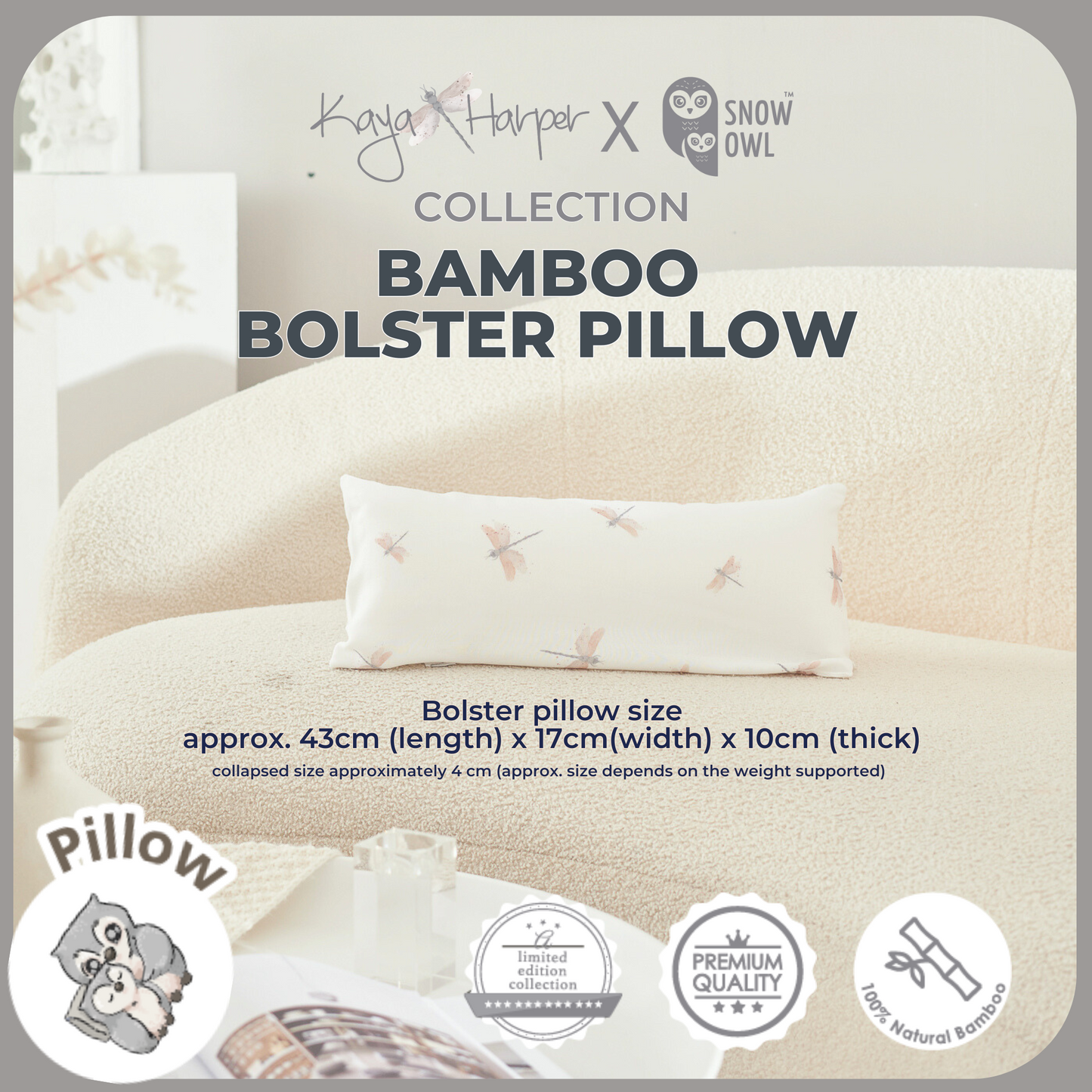 Snow Owl Bamboo Bolster Pillow Kaya Harper - Dragon Fly