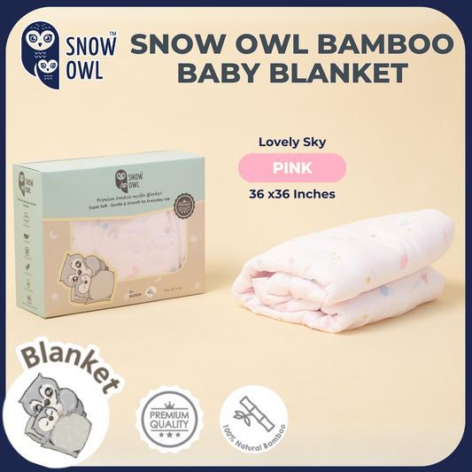 SNOW OWL BAMBOO Blanket Baby 36x36 - Lovely Sky Pink