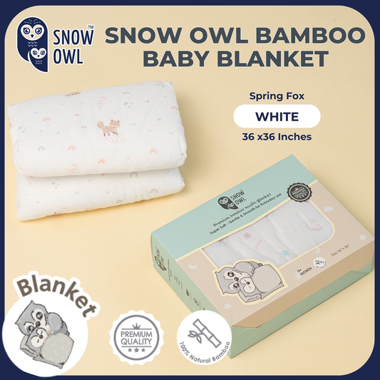 SNOW OWL BAMBOO Blanket Baby 36x36 - Spring Fox White
