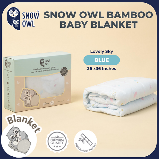 SNOW OWL BAMBOO Blanket Baby 36x36 - Lovely Sky Blue