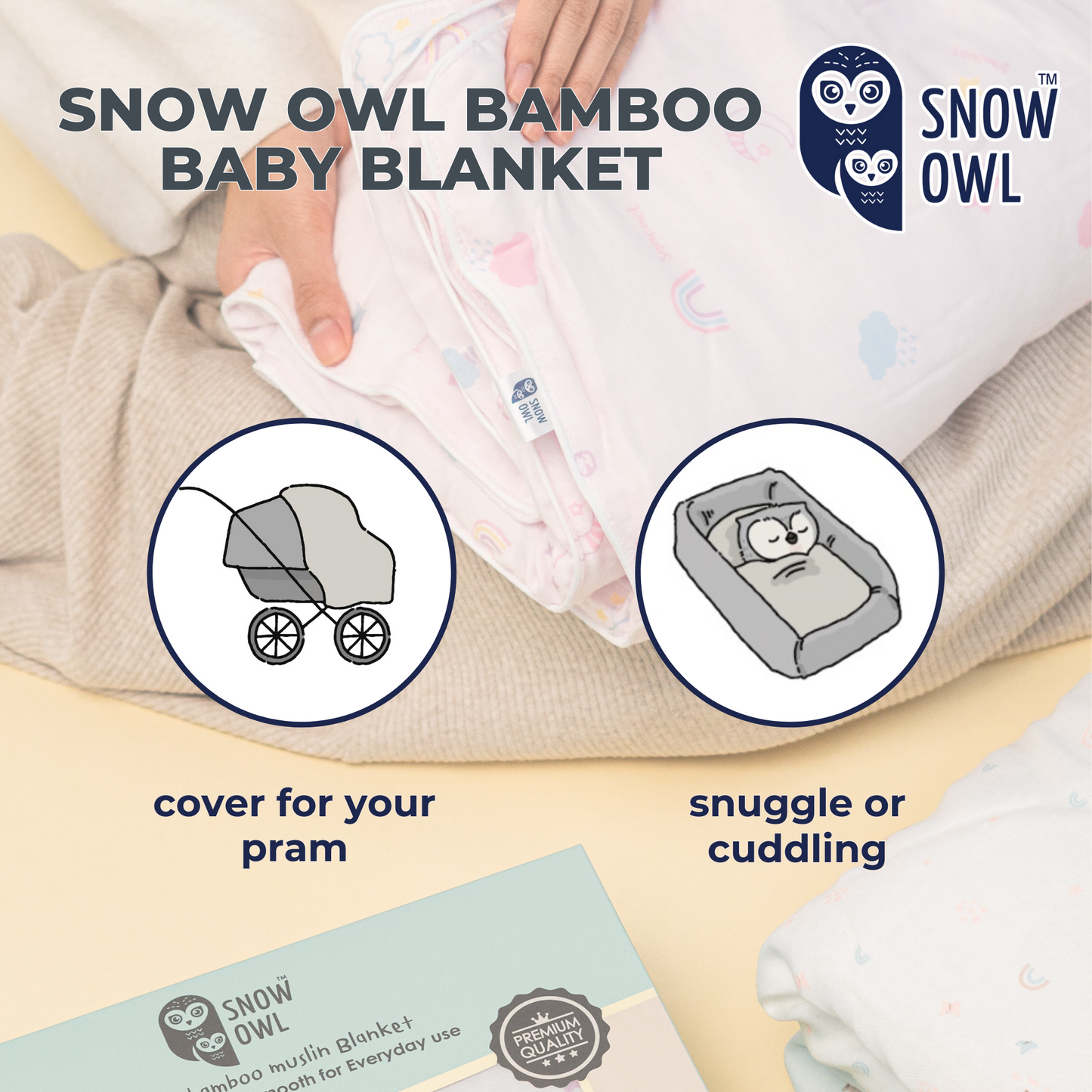 SNOW OWL BAMBOO Blanket Baby 36x36 - Lovely Sky White