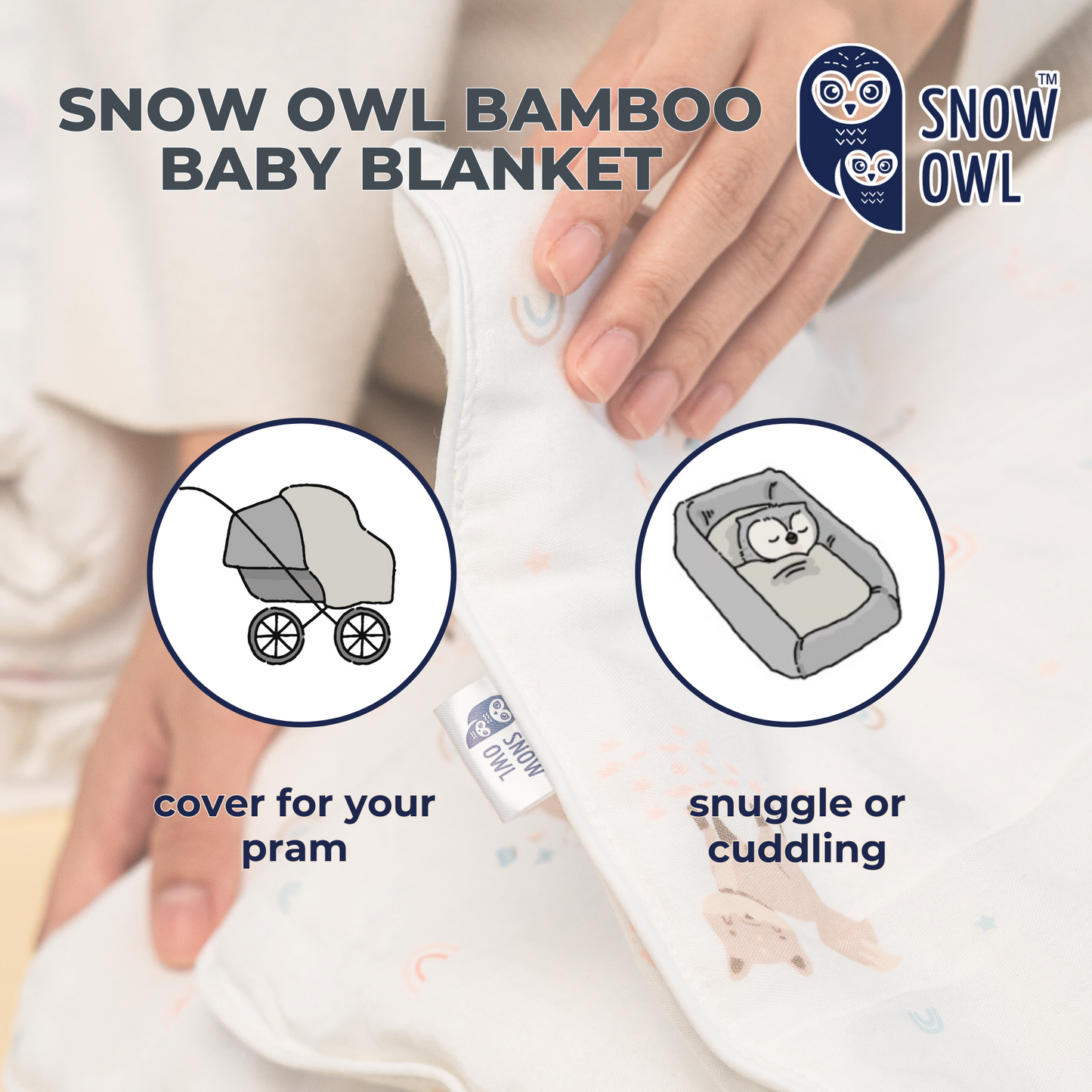 SNOW OWL BAMBOO Blanket Baby 36x36 - Spring Fox White