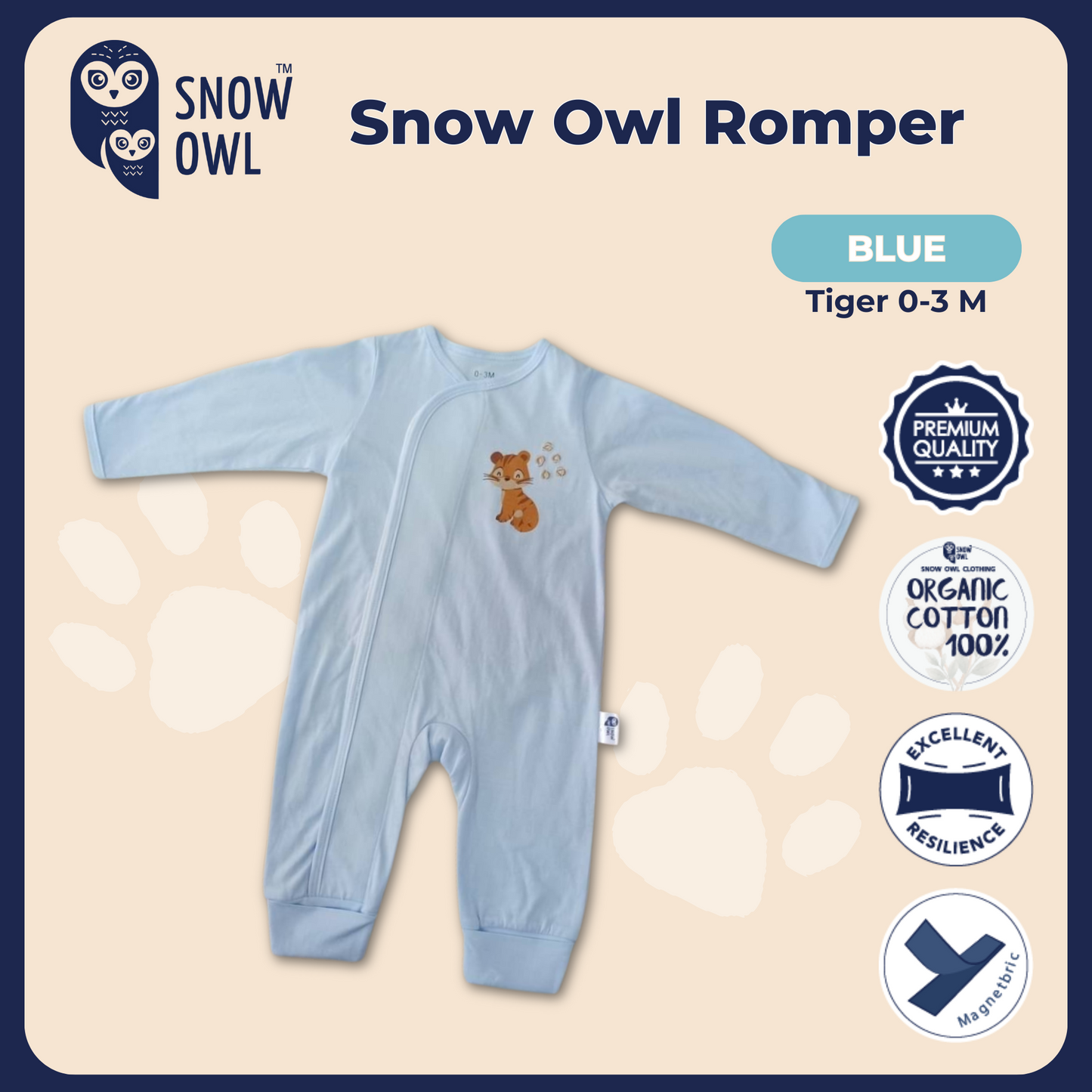 Snow Owl Romper - Tiger Blue 0-3 M