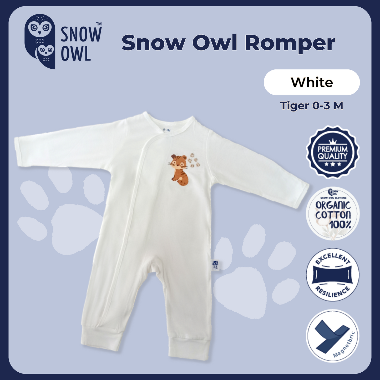 Snow Owl Romper - White Tiger 0-3 M