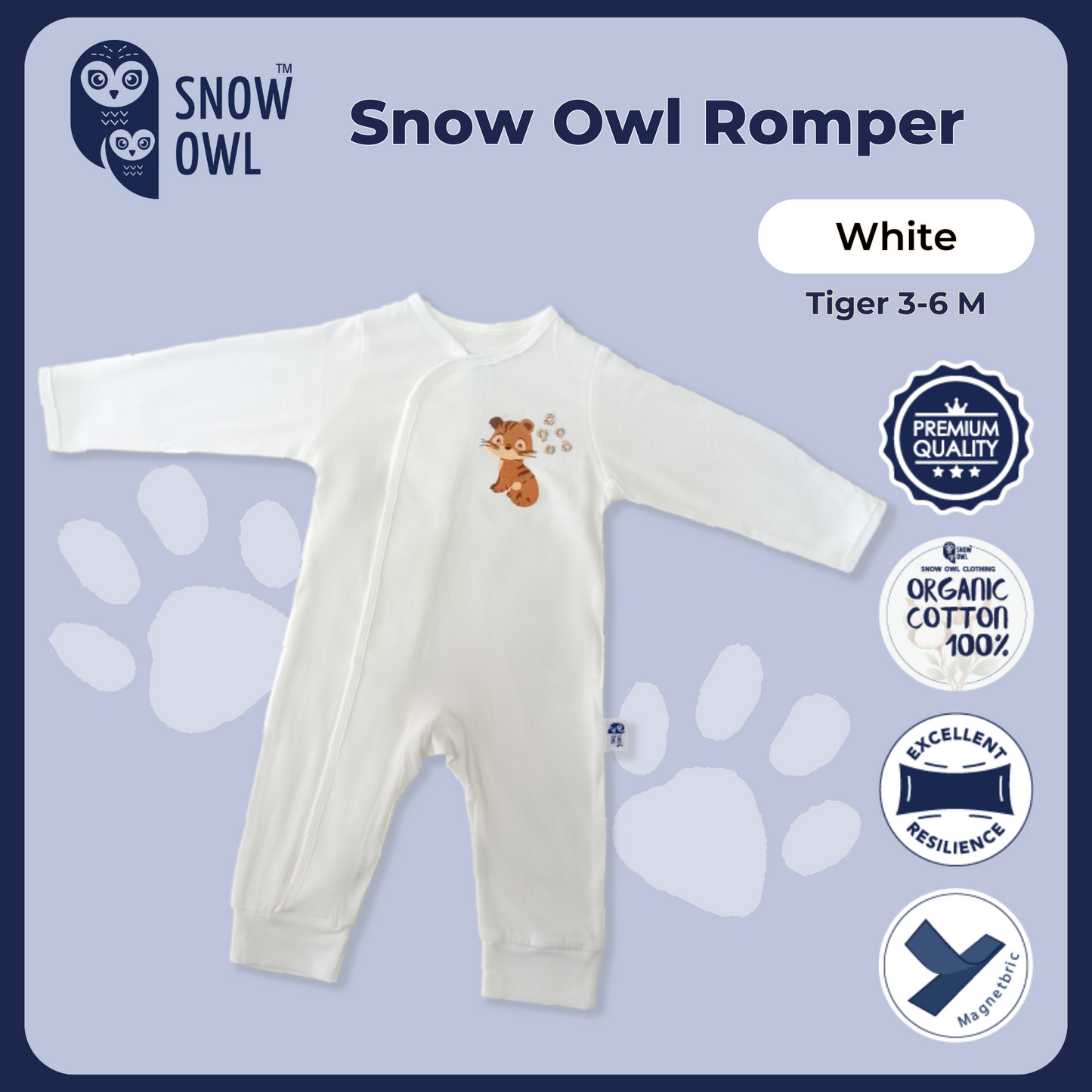 Snow Owl Romper - White Tiger 3-6 M