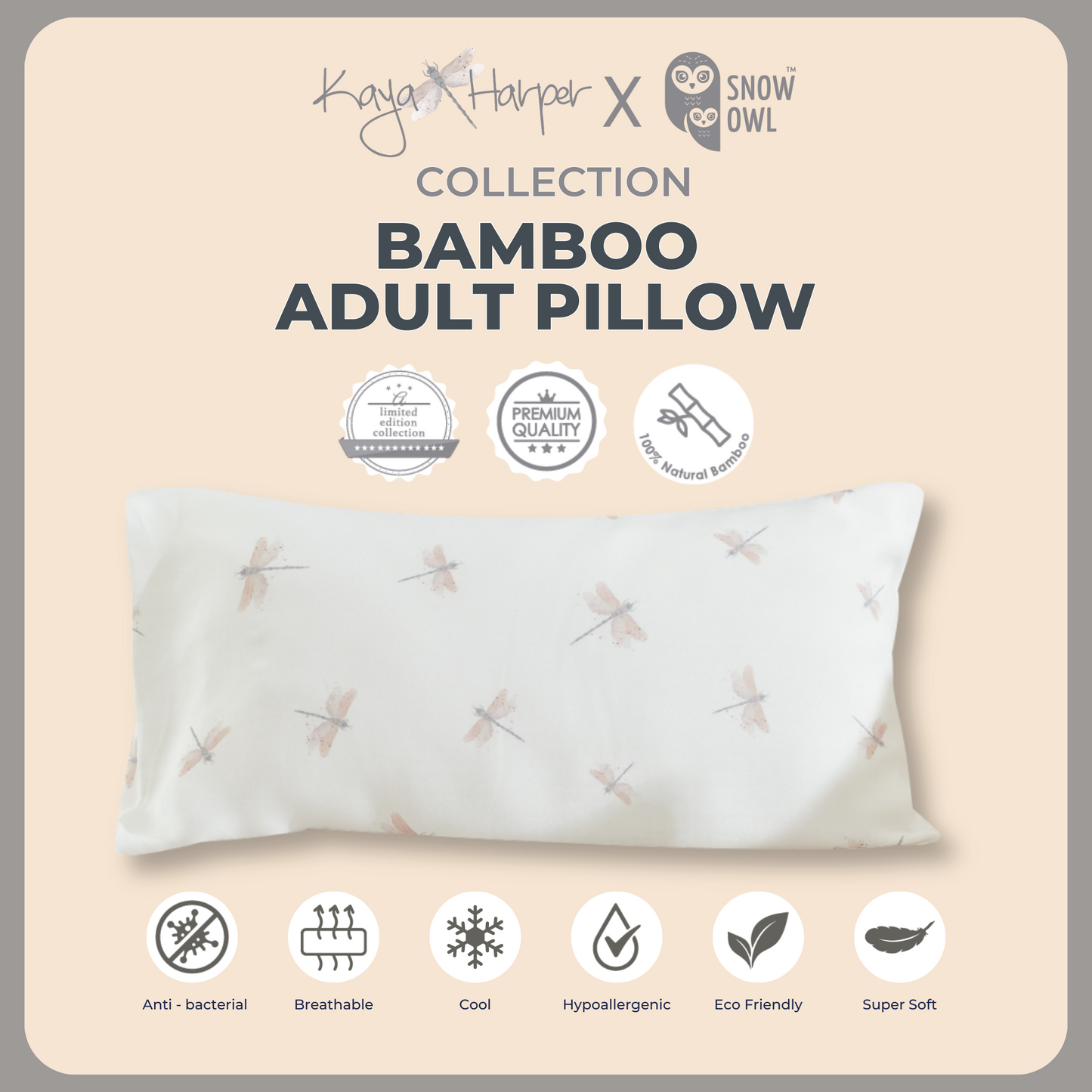 Snow Owl Bamboo Adult Pillow Kaya Harper - Dragon Fly