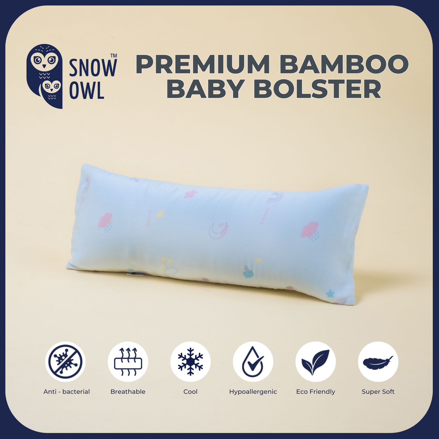 Snow Owl Bamboo Baby Bolster- Lovely Sky Blue